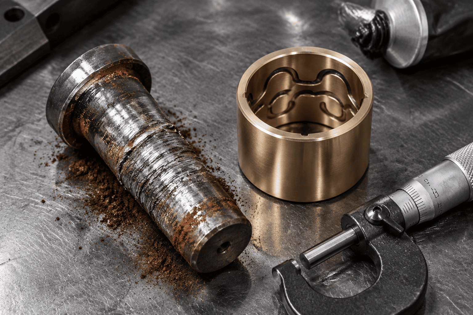 galled-pivot-pin-fretting-oxide-vs-figure-8-groove-manganese-bronze-bushing